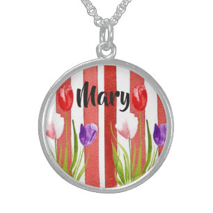 Tulips, Red & White Striped Sterling Necklace