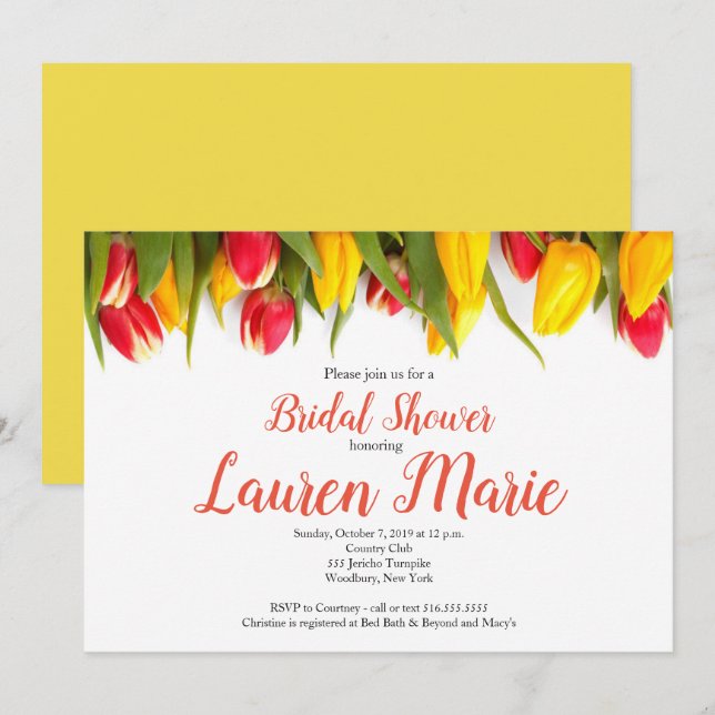 Tulips Red Yellow Bridal Shower Invitation (Front/Back)