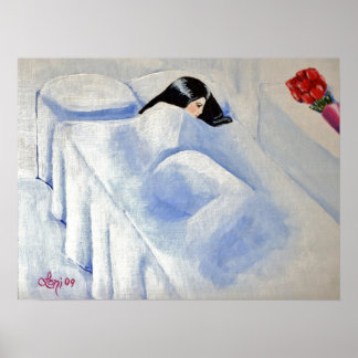 "Tulips" Sad Woman with Black Hair Poster