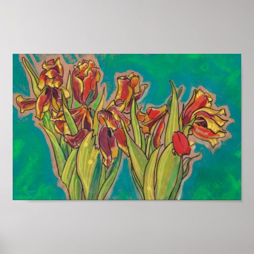 Tulips Sketch Spring Flowers Floral Art Painting Poster