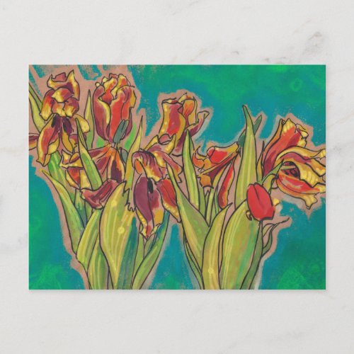 Tulips Sketch Spring Flowers Floral Art Pastels Postcard