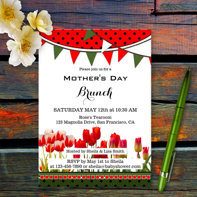 Tulips Spring Garden Bunting Mother's Day Brunch Invitation (Creator Uploaded)