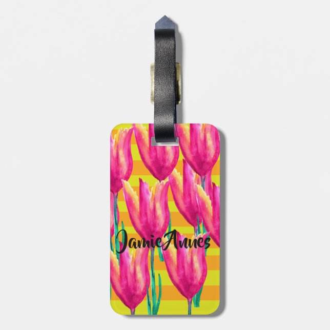 Tulips Spring Pattern Custom Luggage Tag (Back Vertical)