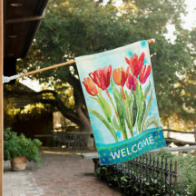 Tulips Spring Weatherproof Personalized House Flag