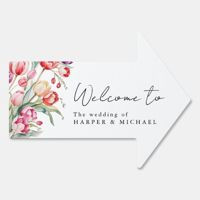 Tulips spring wedding welcome arrow sign (Back)