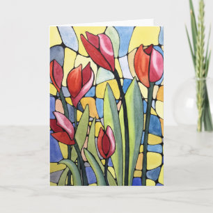 Tulips stained glass - Blank inside greeting card
