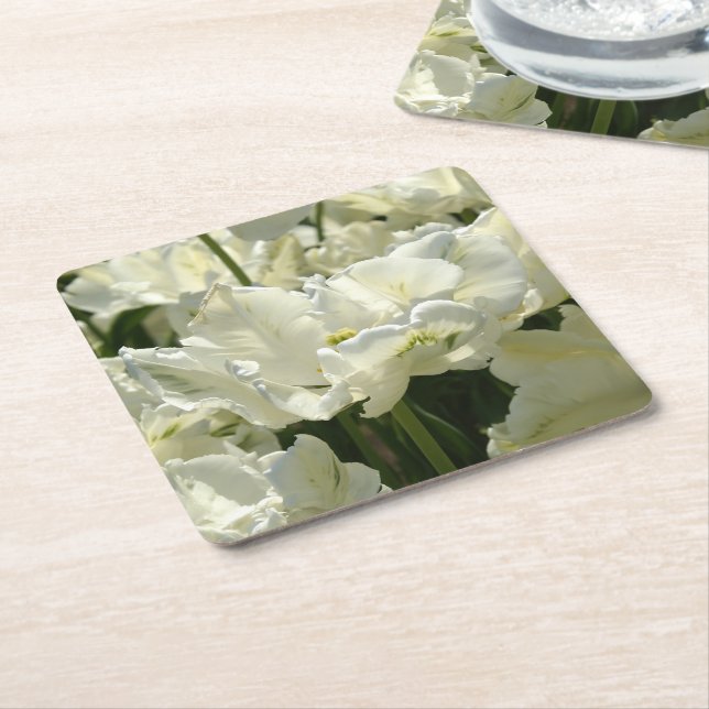Tulips the white square paper coaster (Angled)