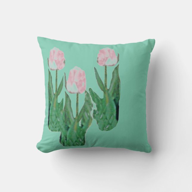 Tulips Three-Pink Throw Pillow (Front)