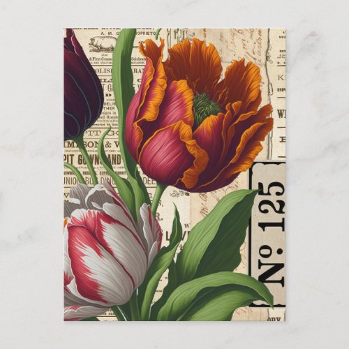 Tulips Vintage Collage Postcard