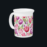 Tulips Water Pitcher<br><div class="desc">Pitcher is shown in white with a lovely tulip's art print.
Customize this item or buy as is.
Licensed Print</div>
