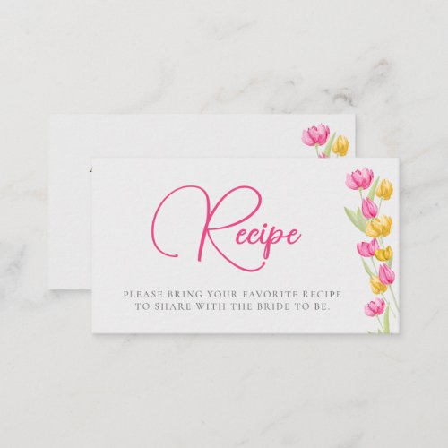 Tulips Watercolor Pink Spring Bridal Shower Recipe Enclosure Card