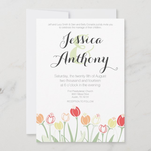 Tulips Wedding Invitation | Bright Colors (Front)