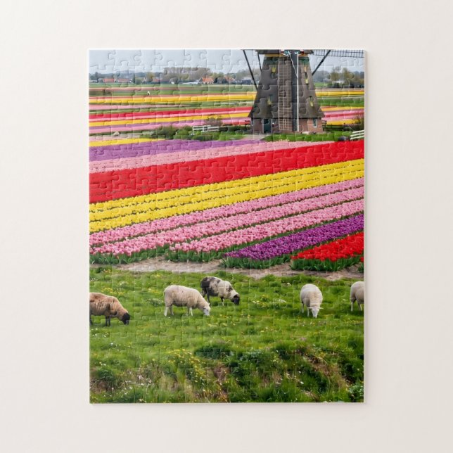 Tulips Windmill Jigsaw Puzzle (Vertical)
