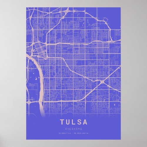 Tulsa Blue City Map Poster