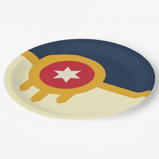 Tulsa city flag paper plates (Angled)