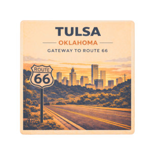 Tulsa Gateway Route 66 Skyline Glow Metal Print