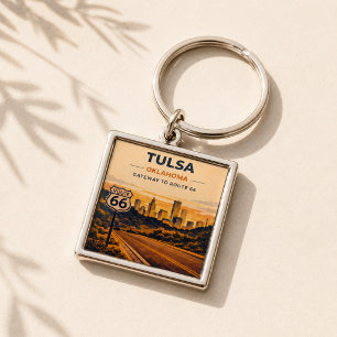 Tulsa Gateway Route 66 Skyline Memory Keychain