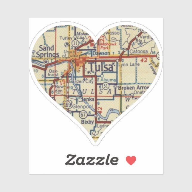 Tulsa OK Retro Map Sticker (Sheet)