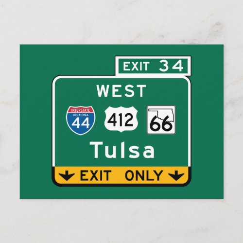 Tulsa OK Road Sign Postcard
