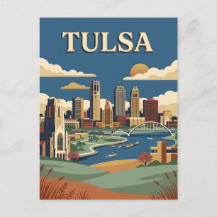 Tulsa Oklahoma Art Deco Skyline Vintage Poster Postcard
