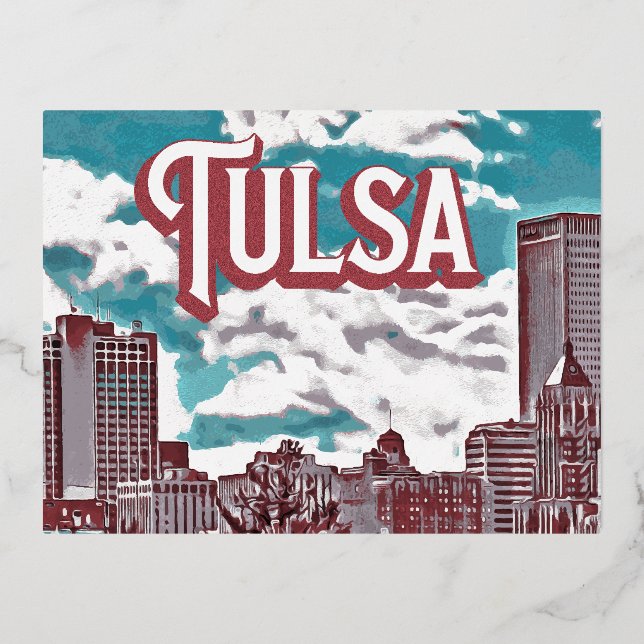Tulsa Oklahoma Foil Holiday Postcard (Front)