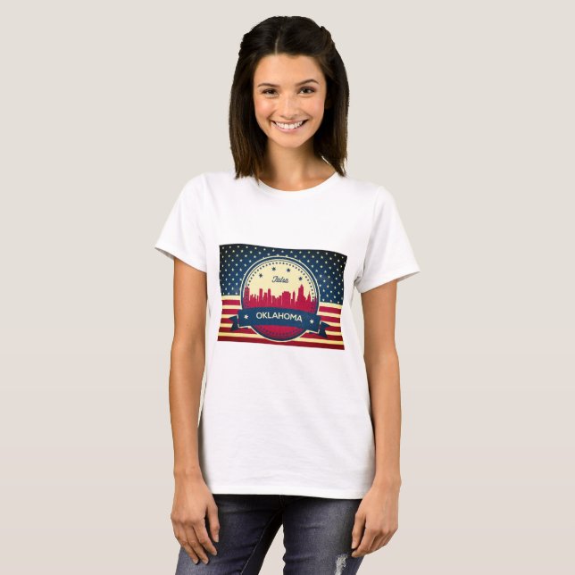 Tulsa Oklahoma Retro Skyline T-Shirt (Front Full)