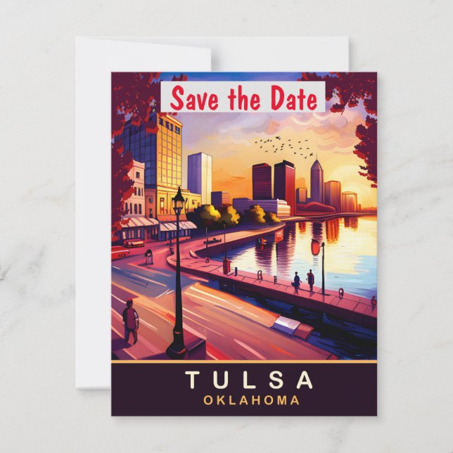 Tulsa Oklahoma Riverfront Sunset Wedding Save The Date (Front)