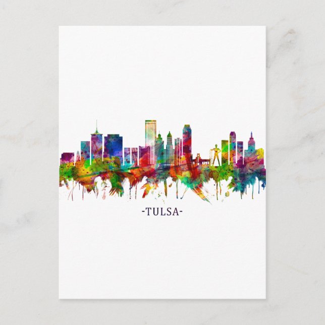 Tulsa Oklahoma Skyline Holiday Postcard (Front)