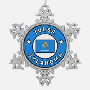 Tulsa Oklahoma Snowflake Pewter Christmas Ornament