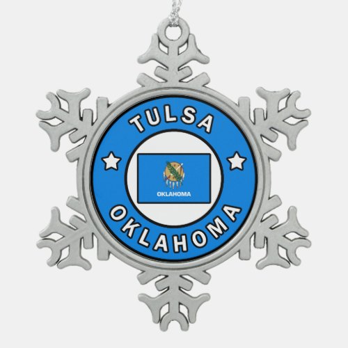 Tulsa Oklahoma Snowflake Pewter Christmas Ornament