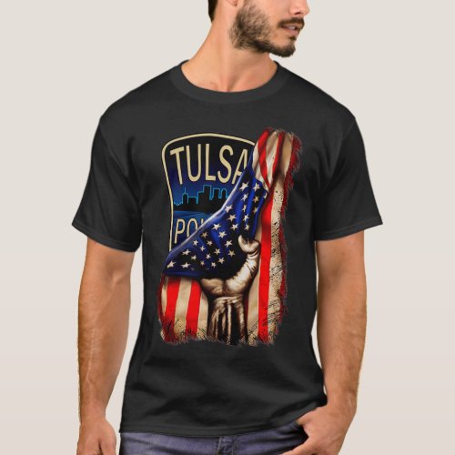 Tulsa Police Department American Flag  T_Shirt
