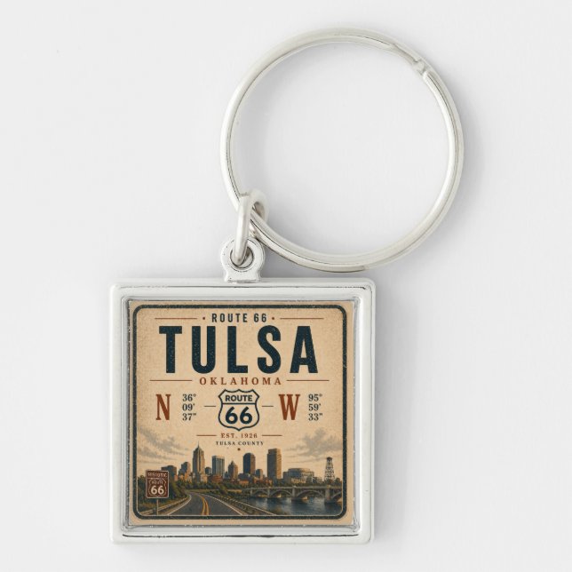 Tulsa Route 66 Key Coordinates Traveler Keychain (Front)
