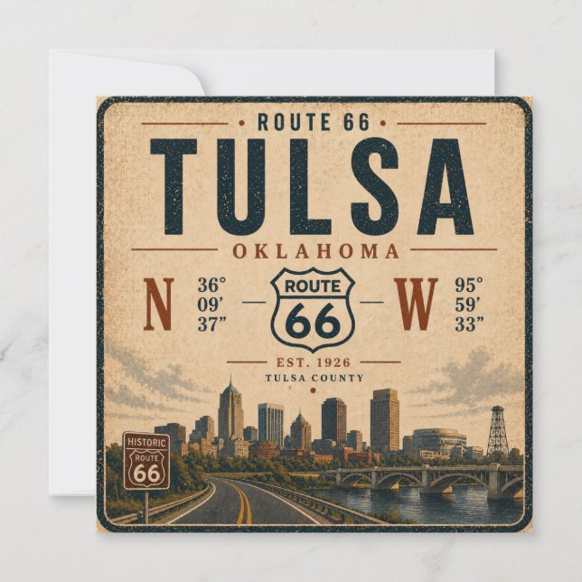 Tulsa Route 66 Travel Coordinates Invite (Front)