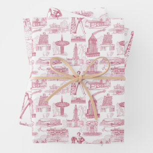 Tulsa Toile Red Wrapping Paper Flat Sheet Set of 3