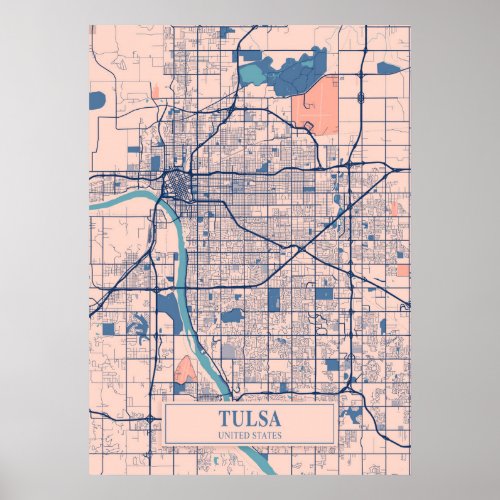 Tulsa _ United States Breezy City Map  Poster