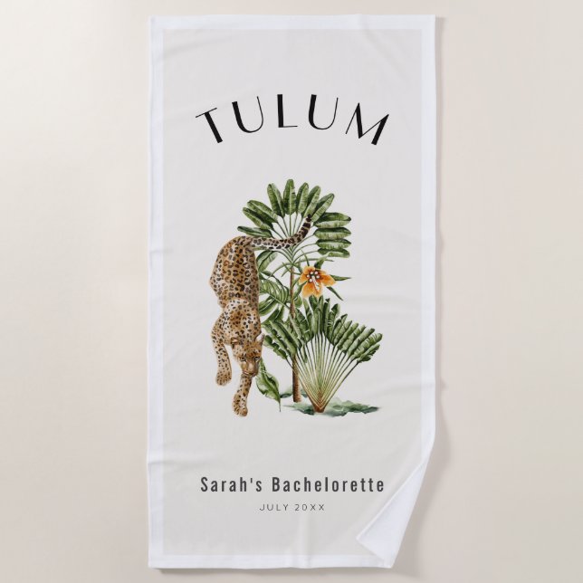 Tulum Leopard Tropical Bachelorette Beach Towel (Front)