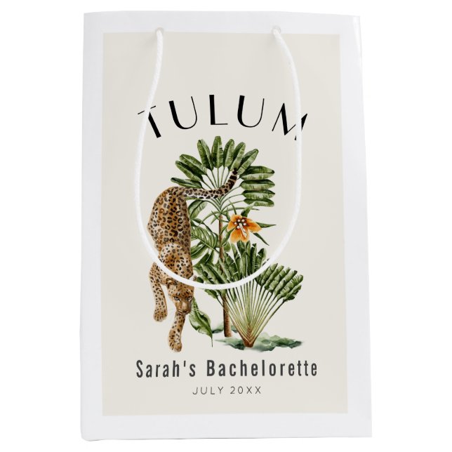 Tulum Leopard Trpopical Bachelorette Weekend Medium Gift Bag (Front)