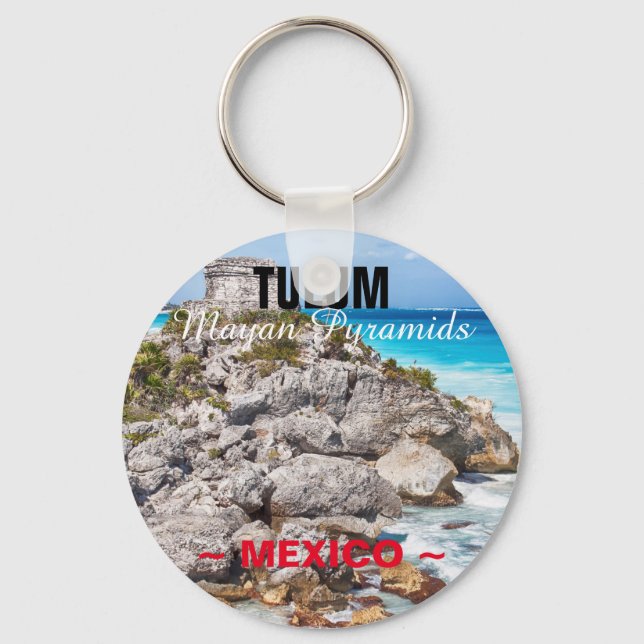 Tulum Mayan Pyramids Mexico Button Keychain (Front)