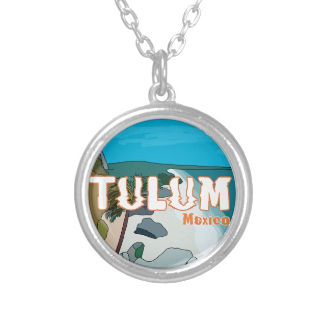 Tulum Mexico Great Gift Idea Silver Plated Necklace (Front)