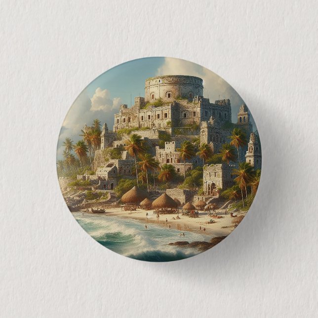Tulum Mexico Landscape Vintage Travel Button (Front)