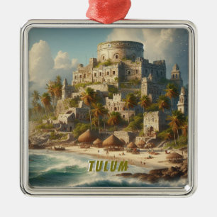 Tulum Mexico Landscape Vintage Travel Metal Ornament