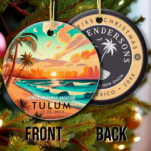 Tulum Mexico Palm Tree Vintage Travel Souvenir Ceramic Ornament