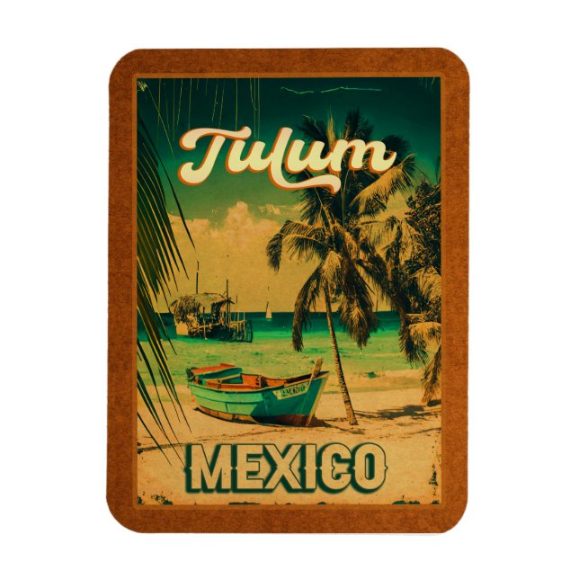 Tulum Mexico Palm Tree Vintage Travel Souvenir Magnet (Vertical)