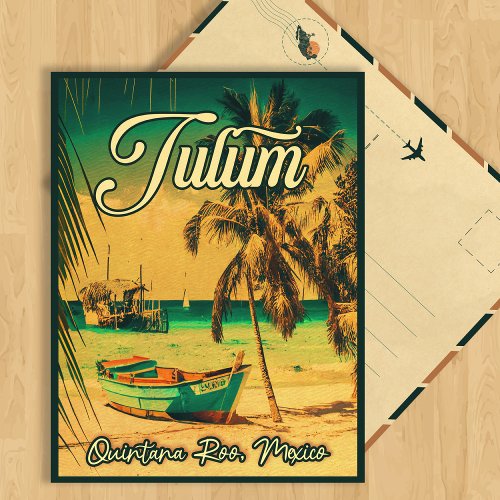 Tulum Mexico Palm Tree Vintage Travel Souvenir Postcard