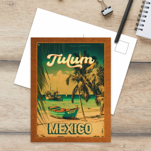 Tulum Mexico Palm Tree Vintage Travel Souvenir Postcard (Creator Uploaded)