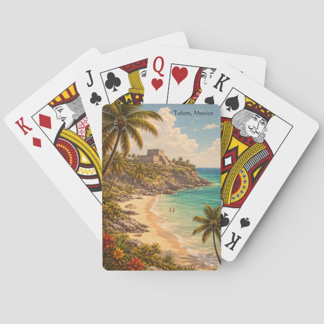 Tulum Mexico Retro Beach Destination Poker Cards (Back)