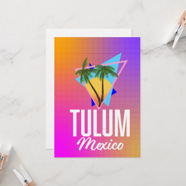 Tulum Mexico Retro travel poster. Invitation (Front/Back In Situ)