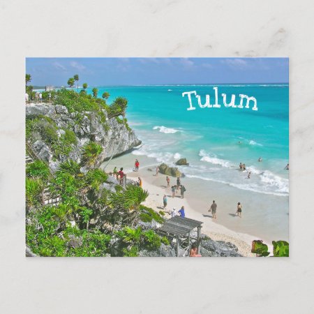 Tulum (mexico) Ruins Above Beach And Caribbean Postcard