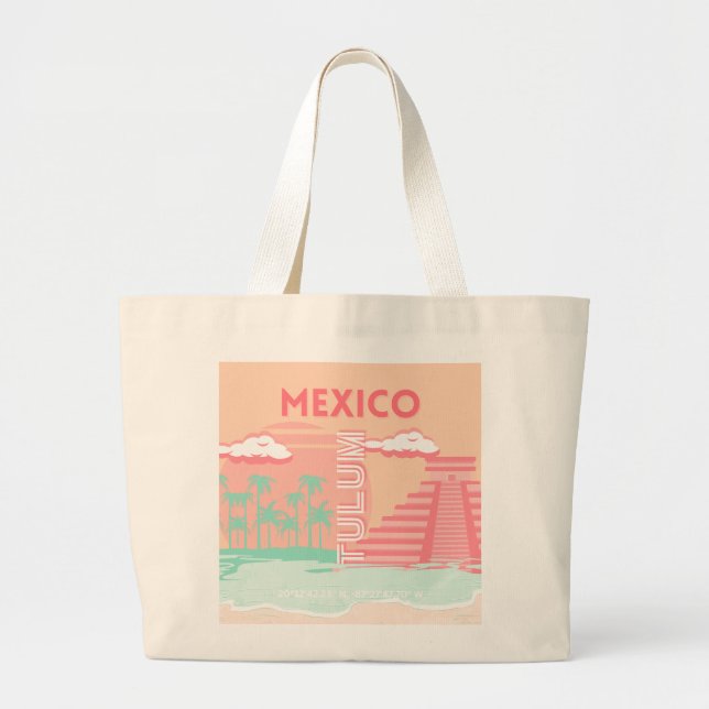 Tulum, Mexico, Travel Art Large Tote Bag (Front)