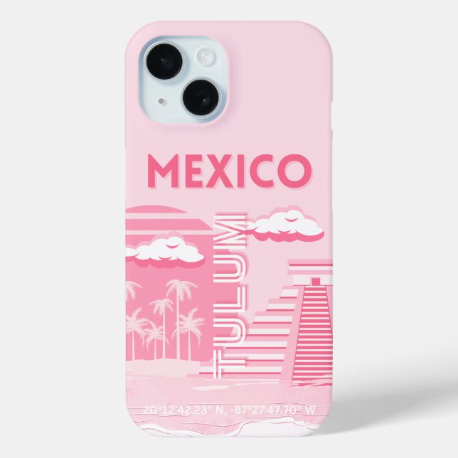 Tulum, Mexico, Travel Art, Pink Art Case-Mate iPhone Case (Back)